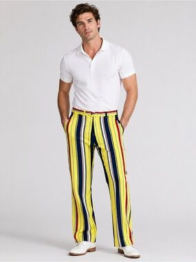 Loudmouth Yellow, Navy & Red Striped Men's Golf Pants. 32”X32”